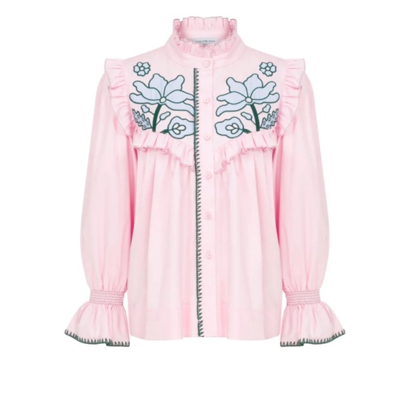 NWT lug von siga GARDENIA TOP ruffle collar preppy pink floral - Picture 1 of 8